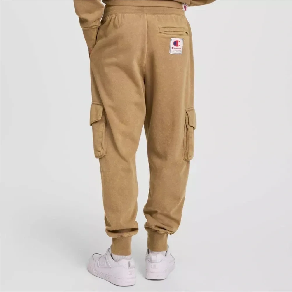 Mens Champion washed Tan Cargo Sweatpants - Casual Drawstring Joggers Sz XL